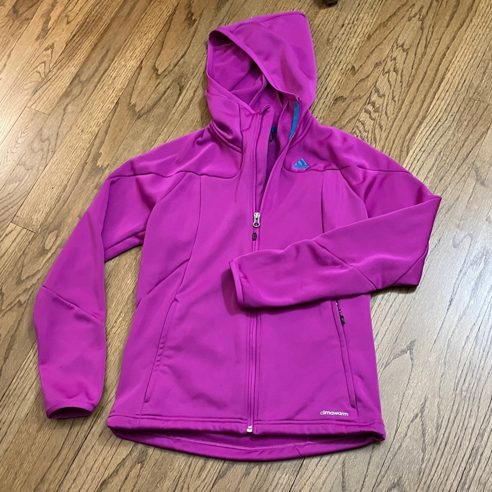 Women’s Medium Adidas Magenta Full Zip Hooded Jacket Climawarm